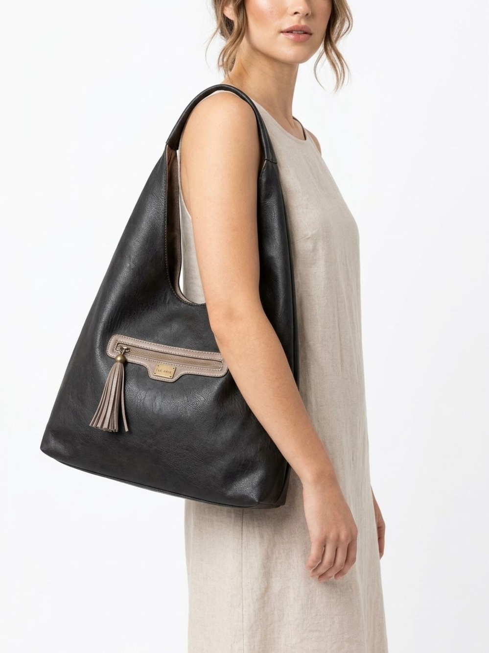 Liz Soto Black Hobo Shoulder Bag with Tassel